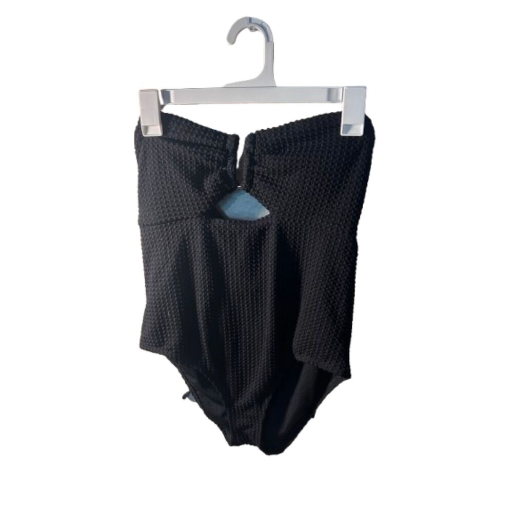 Shade & Shore Black Textured Cutout One-Piece Swimsuit Size L